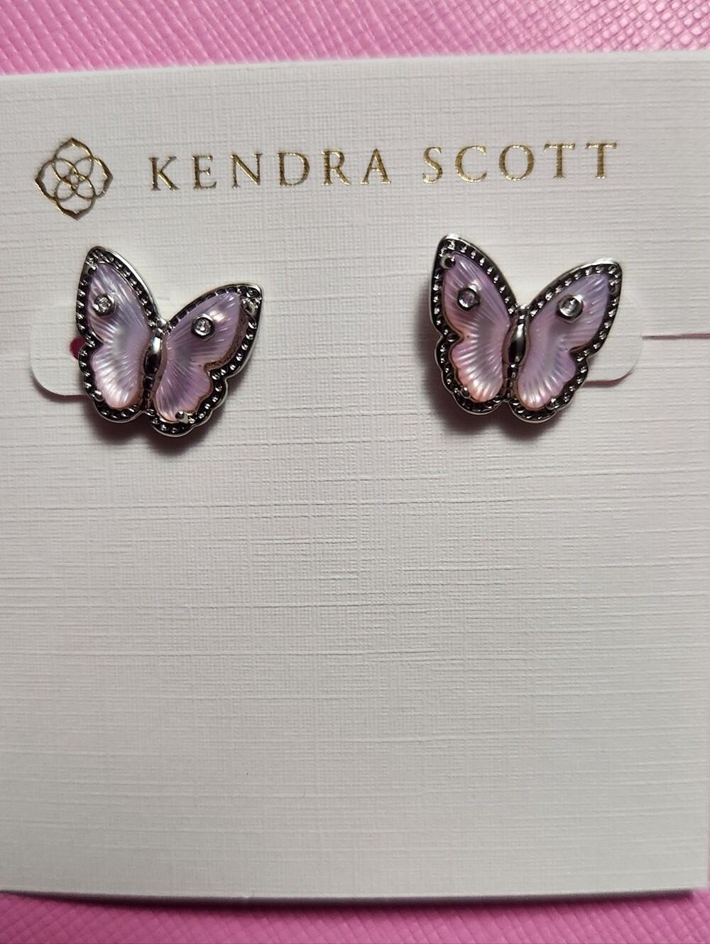 KENDRA SCOTT, PINK BUTTERFLY EARRINGS, SILVER TONE, NEW